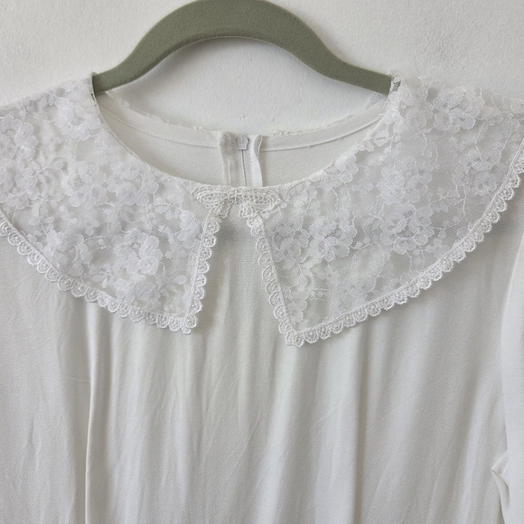 Handmade White Maxi Dress Lace Church Modest Temple Boho Grandmacore Large - Picture 5 of 8